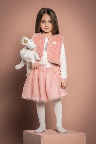 Steiff Unica Schlenker Einhorn weiß liegend 27 cm, Soft Cuddly Friends, Kuscheltier Einhorn, Plüschtier mit Granulatsäckchen in Hufen und Bauch für EIN tolles Fühlerlebnis, Plüsch Stofftier