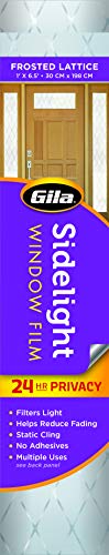 Gila® Privacy Décor Frosted Lattice Sidelights Entryway Residential Window Film Diy Static Cling No Glue No Adhesive 1Ft X 6.5Ft (12In X 78In) (6.5 Sq Ft) #TOP5