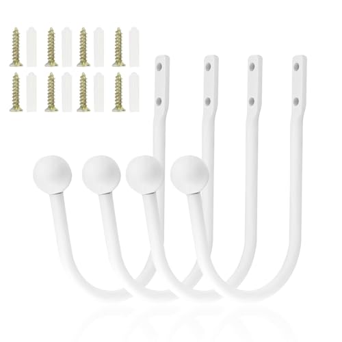 4 unidades de alzapaños para cortinas, de metal blanco, soporte de cortina en forma de U, para colgar en la pared, para cortinas, cortinas, ganchos de retención, ganchos decorativos