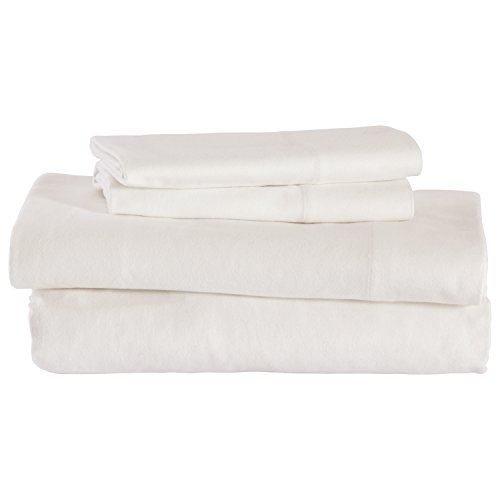 Stone & Beam Rustic Solid 100% Cotton Flannel Bed Sheet Set, Queen, White