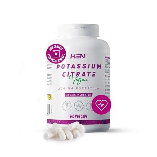 HSN Citrato de Potasio 1664mg (600mg Potasio Elemental) por dosis diaria | 240 Cápsulas Vegetales | El potasio contribuye al funcionamiento normal del sistema nervioso | No-GMO, Vegano, Sin Gluten