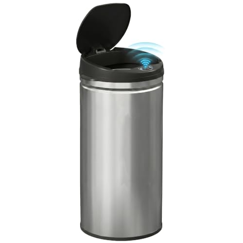 HOMCOM Poubelle de cuisine automatique 42L en acier inoxydable, couvercle à fermeture en douceur, poubelle à capteur de mouvement sans contact, résistant...