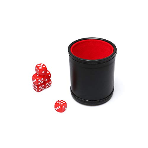Reriver Leather Dice Cup Set Red Felt Lining Quiet Dice Shaker Cup With 6 Red Standard Dot Dice For Farkle Yahtzee Games, 1 Pack #TOP3