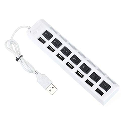 Switch hub USB - 7 Porte Hub Adattatore USB 3.0 Interruttore di accensione spegnimento con indicatore LED Hub USB Plug & Play ad Alta velocità Portatile per PC Portatile - Bianco e Nero