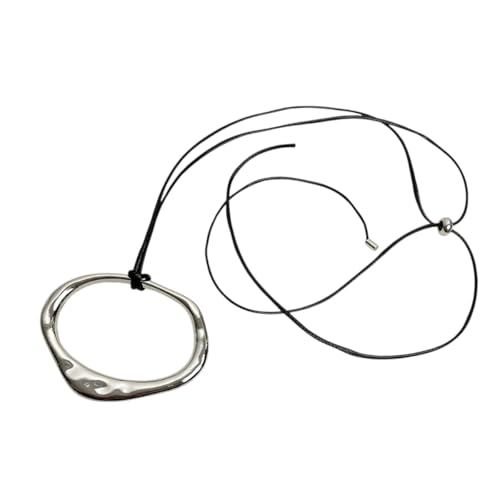 Design Geometric Irregular Pendant Leather Rope Necklace Women's Long Style Adjustable Sweater Chain