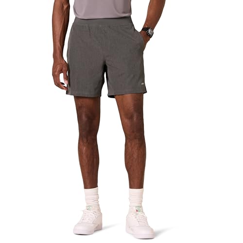 Amazon Essentials Pantalón corto de entrenamiento para hombre, tejido elástico, 7 pulgadas, color carbón jaspeado, talla M