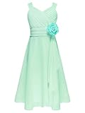 YiZYiF Enfants Filles Robe de Princesse sans Manches Robes de Soirée Mariage Cérémonie Strass Zippée Robe Mousseline Demoiselle d'honneur Bal Fête 5 16 Ans Vert Clair E 9 10 Ans