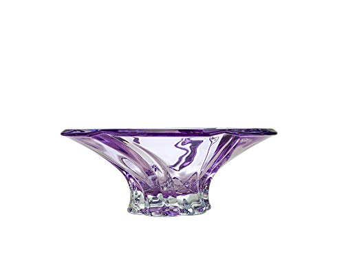 Aurum Crystal AU51938, 12'' Dia Sprayed Fruit Bowl Oklahoma, Novelty Designed Candy/Snacks Plate Amethyst, Centerpiece Dish with Geometrical Crystal Cut Design, Wedding Gift