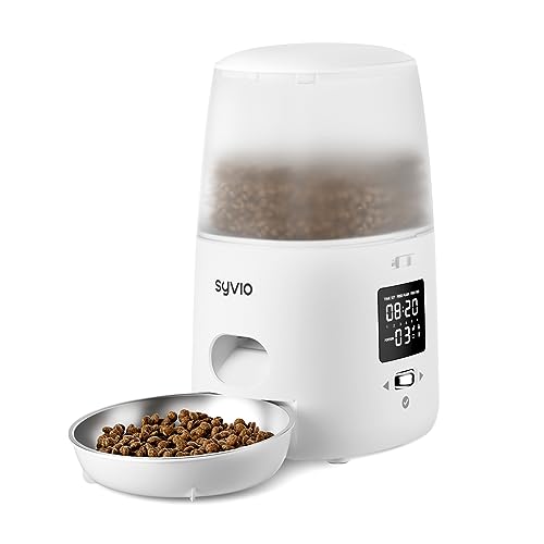 Syvio Automatic Cat Feeder White, Automatic Cat Food Dispenser with Dual Power Supply, 3L/13Cups Cat Feeder, Pet Feeder for Cat & Dog with 10S Voice Recorder, Pet Food Dispenser 1-6 Meal Timer Control