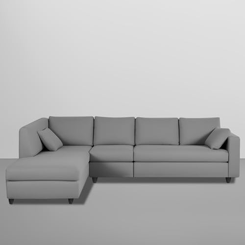 Image of Florian LHS 6 Seater L Shape Sofa Set for Living Room (Dark Grey Fabric) Premium Fabric Sofa