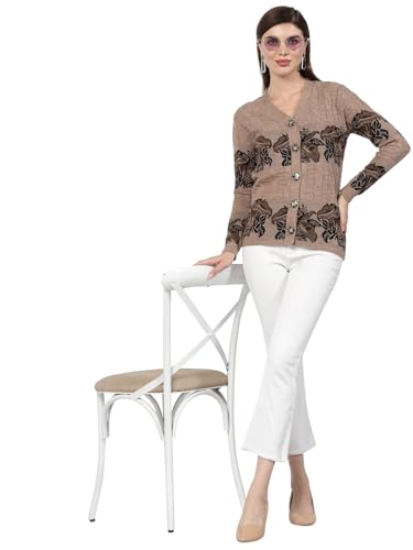 Image of Kalt Women Sweater for Winter Woolen Acrylic Full Sleeves V Neck Floral Design Cardigan Sweater for Women