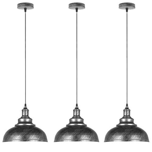 LEDSone lot de 3 suspensions vintage | luminaires style industriel | plafonnier vintage lot de 3 salle à manger chambre | 240V | Ø 300mm (Courbé - Argent...