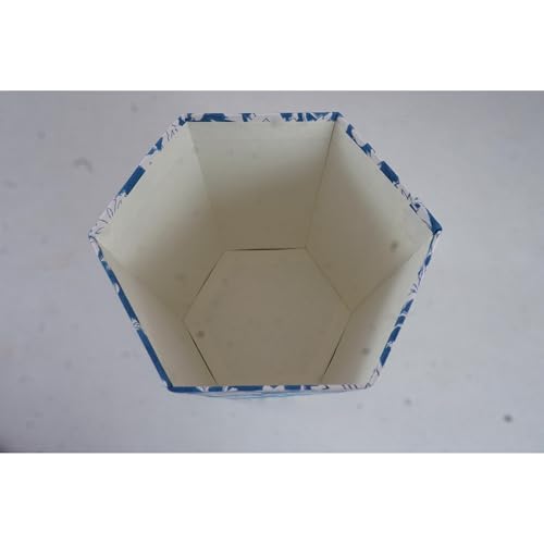 Image of Floral Hand Block Printed 3.3 Gallon Decorative Waste Basket - Eco-Friendly Cardboard Trash Can, Plastic-Free & Sustainable, Perfect for Christmas and Housewarming Gifts (1, Blue)