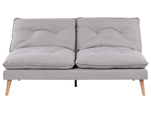 Beliani Sofá Cama 3 plazas tapizado de Tela sin reposabrazos Mecanismo Clic clac para Dormir Patas de Madera Acolchado Gris Yila