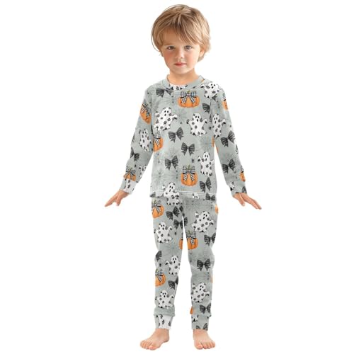 Pajama Sets Long Sleeve Halloween Ghosts Pumpkins Bow Soft Comfy Sleepwear 2 Piece PJS 3-8T2