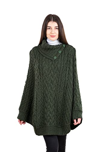 Image of SAOL 100% Merino Wool Cowl Neck Button Poncho for Ladies