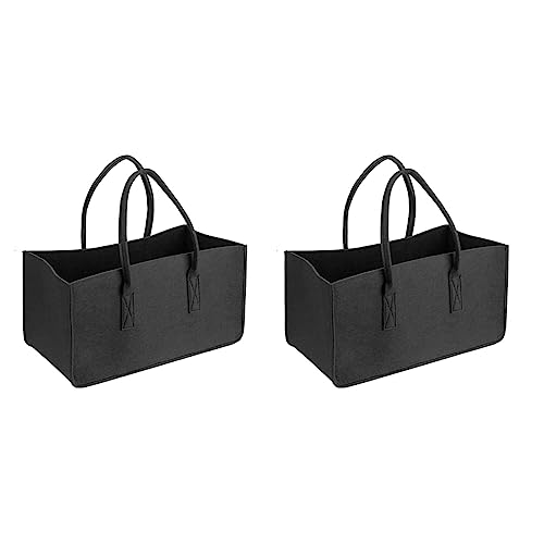 Hlxnyami 2X Bolsa de Almacenamiento de Fieltro de Madera para Chimenea, Cesta para Revistas, Bolsillo para Leña, Cesta Plegable de Fieltro para Leña, Negro