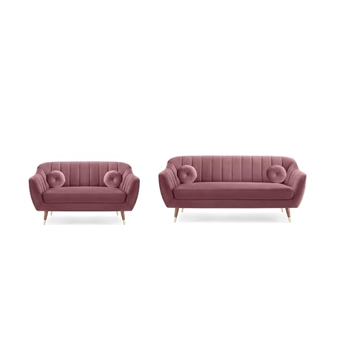 Image of AMATA Marino 3+2 Seater Mauve Colour Suede Velvet Fabric Sofa Set with Two Cushions Perfect for Home Office Guests Living Room (04 Move, 3+2 Seater)(3 Year Warranty)