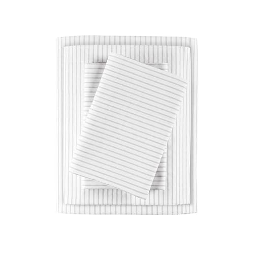 Image of Madison Park 100% Cotton Sheets, Queen Size, 200TC, Grey Stripe, 4 Piece