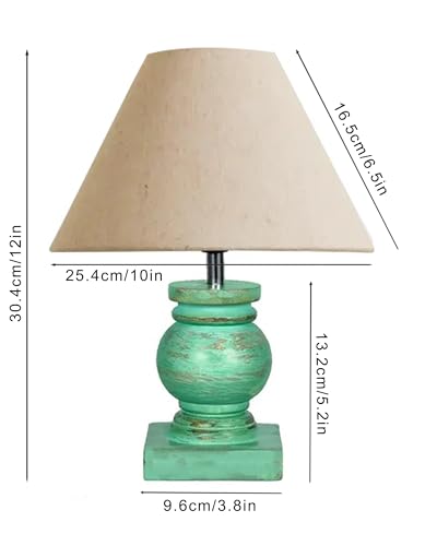 Image of Homesake Small Table Lamp with Green Wooden Base, E27 Holder Bedside Night Lamp for Bedroom Living Room, Decorative Study Desk Lamp Office, Warm Ambient Lighting for Home Decor, Gift, (Jute)