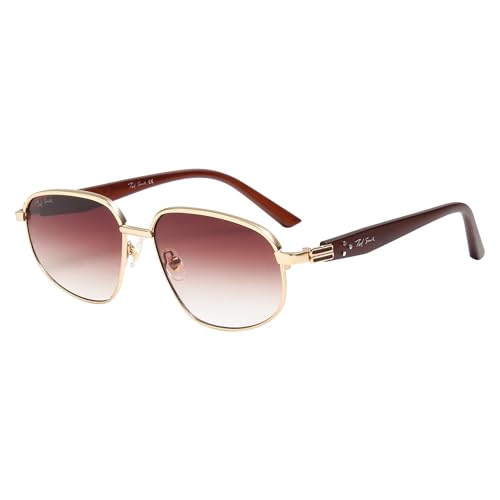 Image of Ted Smith Unisex Aesthetic-Bold Gold-Brown Aviator Sunglasses with UV Protected Lens