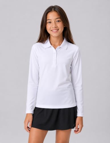 Image of Liberty Pro 3 Pack Youth Girls Long Sleeve Golf Polo Shirts | Collared Shirts, 3-Button Placket, Moisture Wicking Tops for Kids, Teens, School Uniform, Golf, Tennis