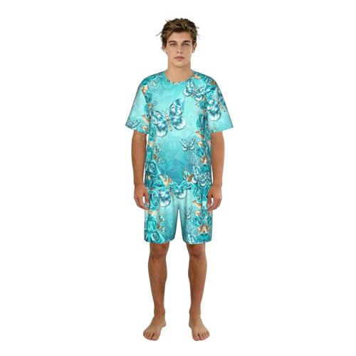 Pyjama homme manches courtes col rond vêtement détente noir XXL