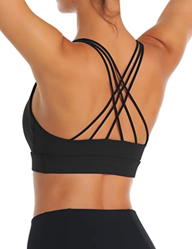 OYANUS Sports Bras for Women Sexy Crisscross Back Padded Strappy Workout Bras Medium Support Yoga Bra with Removable Cups