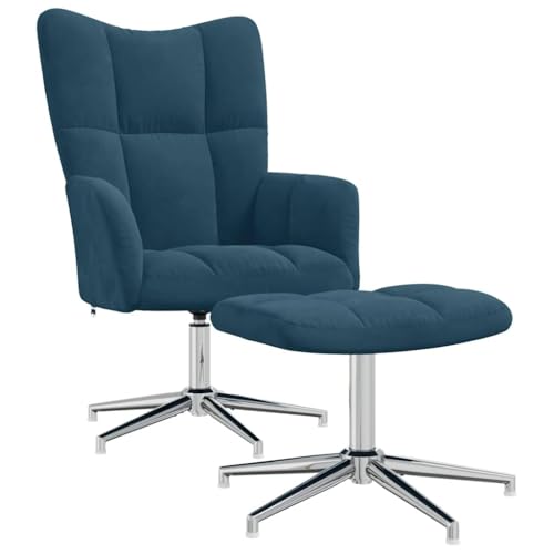 Genérico Sillón de Relax con Taburete Terciopelo Azul,Mobiliario,Sillas,Sillones-328138