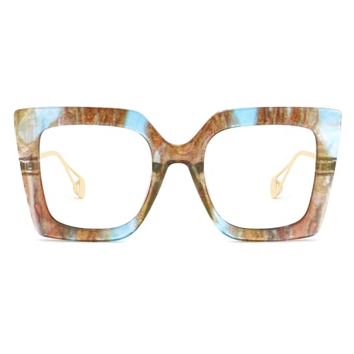 Image of Zeelool Chic Oversized Thick Square Eyeglasses Frame for Women Stylish Multicolor Eyewear with Non-prescription Clear Lens JGT001892-15
