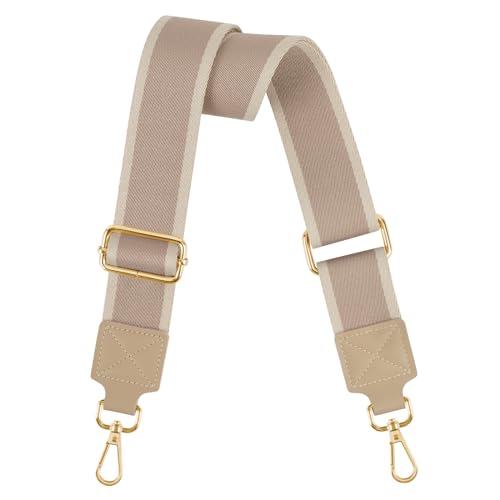 Image of Purse Strap Wide Replacement Crossbody Bag Straps, 1.5 inch Canvas Handbag Shoulder Strap, Adjustable Tote Belt (1.5 inch - Beige - Gold buckle)