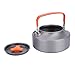 equlup Aluminum Teapot, 1.1L Coffee Tea Pot Kettle Portable Aluminum Water Pot Short Spout Design with Carrying Bag for Camping Hiking Kitchen (Orange Handle)