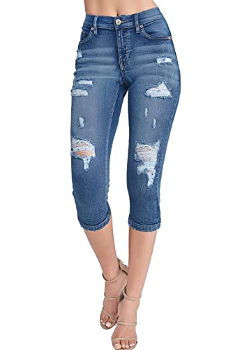 Women's Mid-Rise Capri Jeans Ripped Stretch Jean Capris Denim Pants4