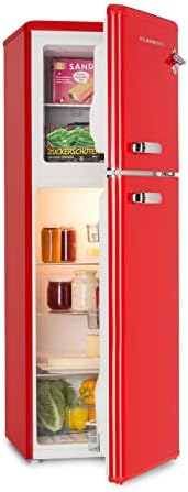 KLARSTEIN Audrey Retro - Retro Fridge-Freezer Combination, Fridge Freezer, Fridge and Freezer, Refrigerator, Infinitely Variable Cooling Capacity, Interior Lighting, 41 dB Operating Noise, Red