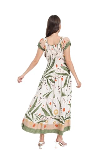 Image of Women's Boho Floral Maxi Dress, Short Sleeve Smocked Tiered Summer Casual Beach Dress
