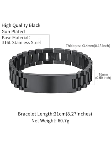 Chainshouse CHH18473H-21-CHUS Men Id Bracelet 15Mm Wide Medical Bar Bangle Cool Black Chunky Bracelet thumb #3