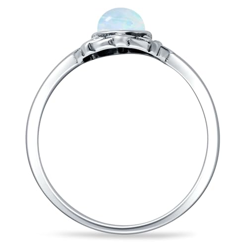 Blue Apple Co. Art Deco 10mm Round Lab Created Opal Floral Ring Oxidized Lotus Flower Mandala Ring Statement Wedding Engagement Boho Rings For Women 925 Sterling Silver3