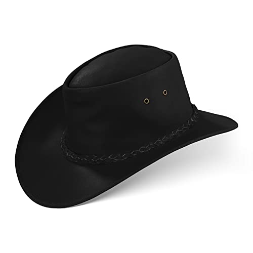 Black Forest Fox® Melbourne Western Cowboy Leder Wickel Hut Flex-Hat in (Black, L)