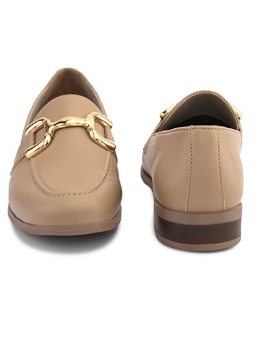 Image of San Frissco Women's Loafers | Solid Round Toe Slip-On Shoes for Women PU Moccasins with Horsebit & Buckle | Comfortable $ Lightweight for Casual, Office & Daily Use