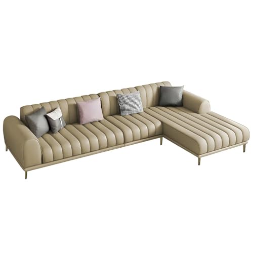 Image of Casaliving Herrick RHS 6 Seater L Shape Sofa Set with 2 Puffy for Living Room (Cream Colour) Premium Velvet Fabric Sofa Set