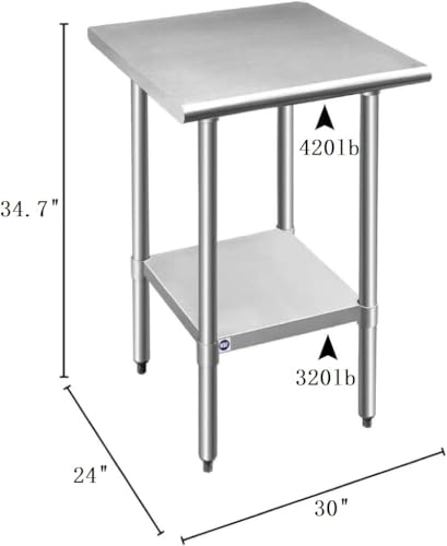 Image of ROCKPOINT Stainless Steel Table for Prep & Work 24x30 Inches, NSF Metal Commercial Kitchen Heavy Duty Table with Adjustable Under Shelf and Table Foot for Restaurant, Home and Hotel