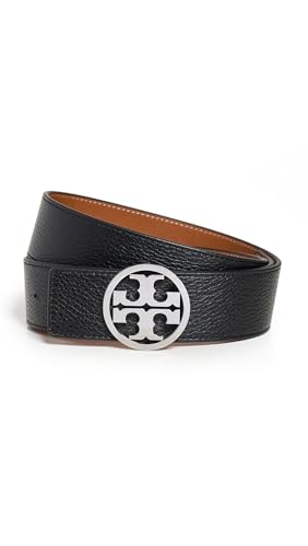 Tory Burch Womens 1.5 Miller Reversible Belt Black/Classic Cuoio/Silver S