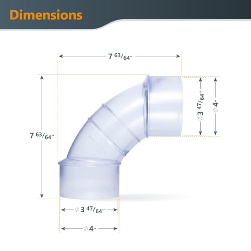POWERTEC 70364 4 Inch OD 90 Degree Elbow for 4 Inch Dust Collection Hose Connector (Clear), 1 Pack by POWERTEC - Image 5