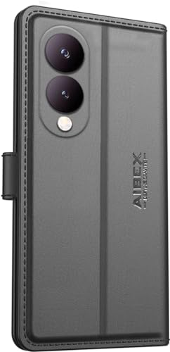 Image of AIBEX Compatible for Vivo Y28 5G / Vivo Y17s 4G Flip Cover Leather Finish | Inside TPU with Card Pockets | Wallet Stand | Complete Protection Flip Case - Black