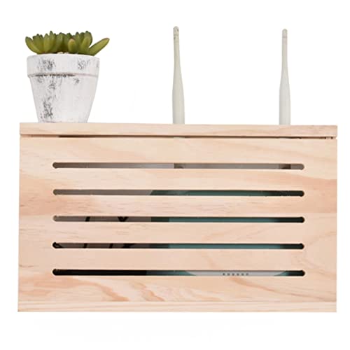 Support mural décodeur TV et box internet en bois naturel compact
