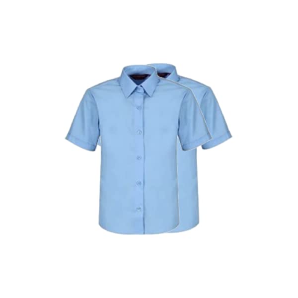 Gadgets Mafia Paquete de 2 camisetas de uniforme escolar de manga corta para niños, color blanco y azul, edad de 2 a 18 años