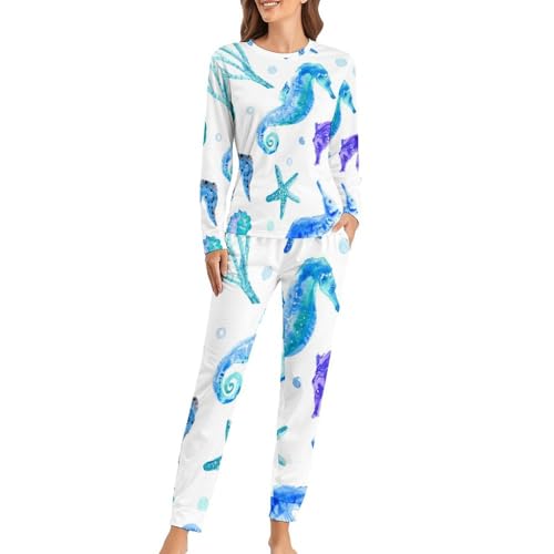 Pyjama femme violet hippocampe contre le froid nocturne pour un sommeil serein