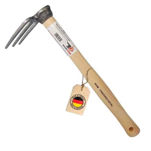 SHW-FIRE Zappa: zappa da giardino a 3 denti con manico in legno di frassino, 40 cm, forgiata di alta qualità