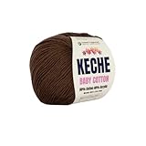 Keche Cotton Yarn, 60% Cotton 40% Acrylic Yarn, Soft Cotton Yarn for Crochet and Knitting, Amigurumi Yarn 1 Skein/Ball 1.76 Oz (50g) / 180 Yrds (165m) - Brown