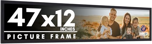 47x12 Frame Black Picture Frame - Complete Modern Photo Frame Includes UV Acrylic Shatter Guard Front, Acid Free Foam Backing Board, Hanging Hardware Wood Wall Frames for Family Photos - no Mat
